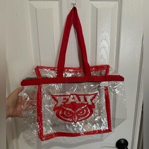 FAU Clear Red Trim Tote Bag wi Florida Atlantic University Owl Logo